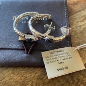 Gorgeous John Hardy Hammered Sterling Silver Hoop earrings with Black Sapphires